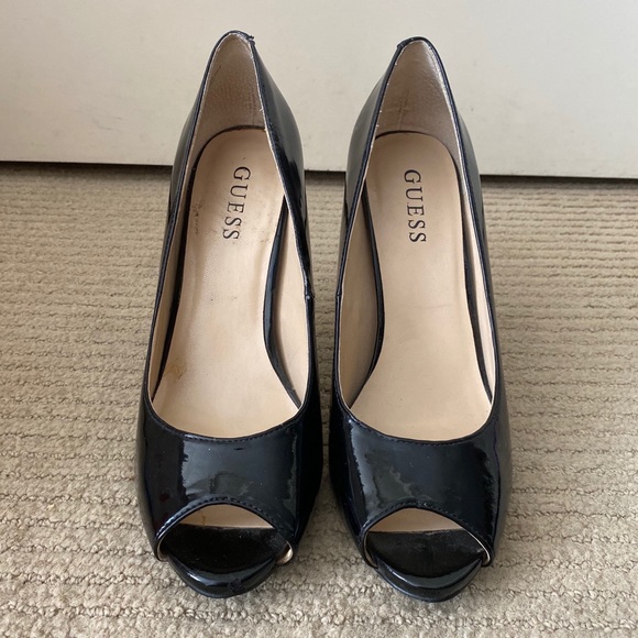 Guess Shoes - GUESS - Black Gloss Peep Toe Heels - Size 8